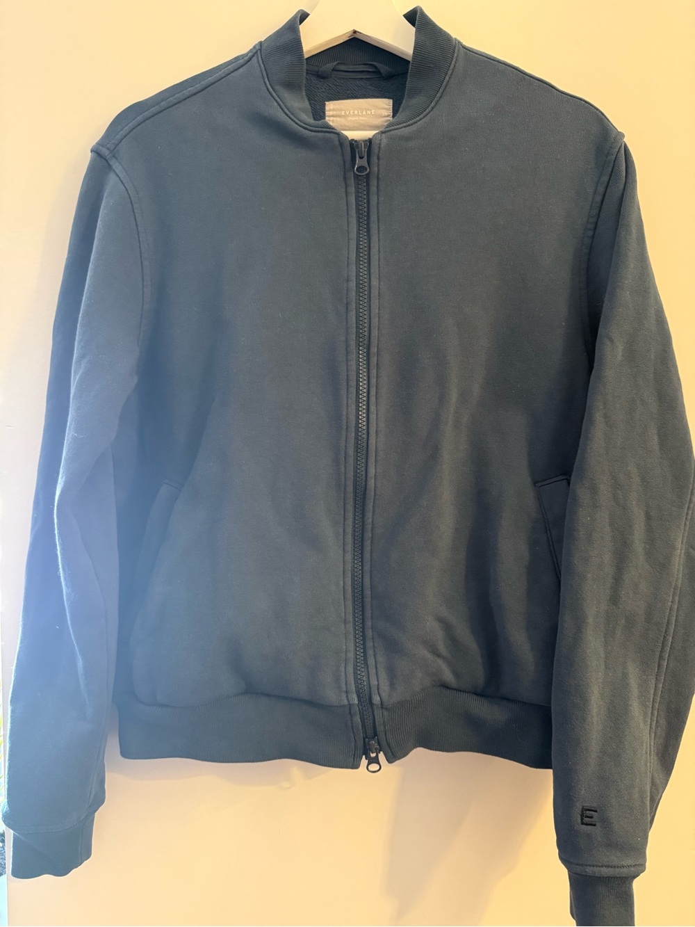 Everlane navy zip-up bomber jacket